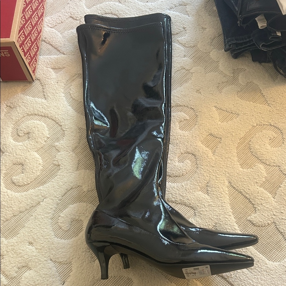 New Abound Black Patent Leather Knee-High Boots size 6.5